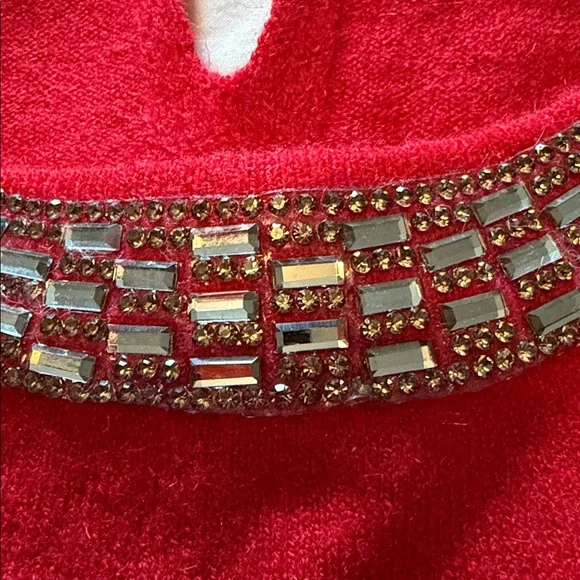 Liz Claiborne Red Sweater with Silver Beaded Collar New Size XXL - Picture 3 of 8